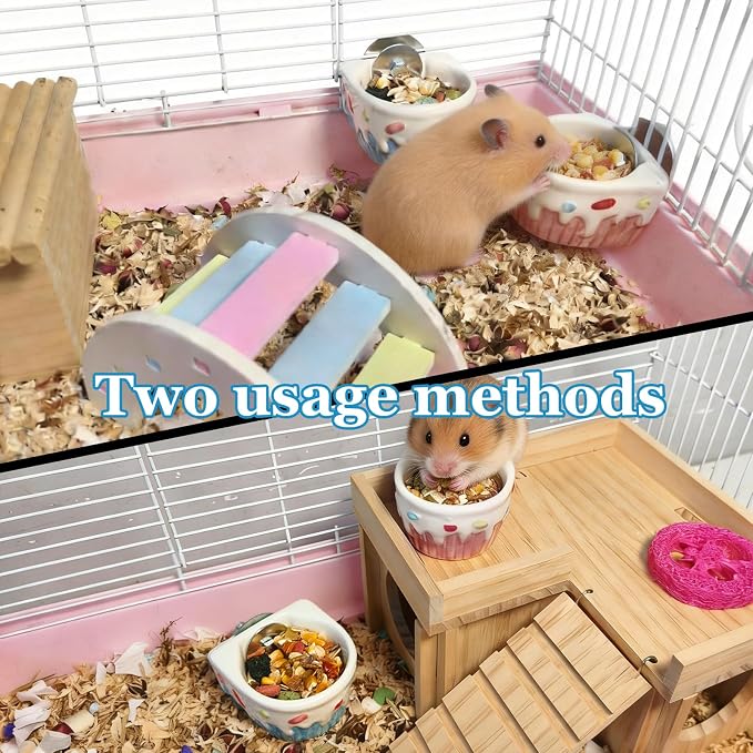 2 PCS Hamster Food Bowl Ceramic Hamster Food Water Dish Feeder | Cage Accessories,for Mice Hedgehog Gerbil,Hamster Water Bowl,Hamster Food Bowl,Hamster Feeder