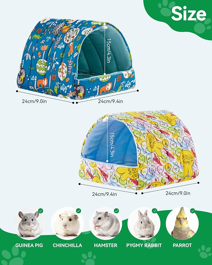 2 PCS Guinea Pig Hideout Guinea Pig House,Washable Hamster Hideout Small Animal Cage Accessories for Mouse Chinchillas Hamsters Hedgehogs Ferrets Bearded Dragons and Rats