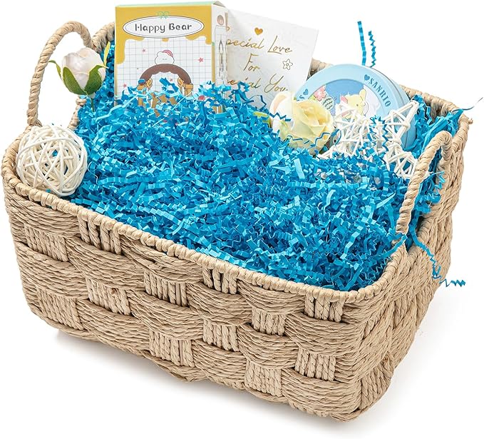 Mefleet 1/2 LB Crinkle Cut Paper Shred Filler 8 oz Blue Crinkle Shredded Paper for Gift Box - Gift Basket Bag Filler - Grass Cushion Stuffing for Easter, Mother's day, Holiday Packaging Wrapping
