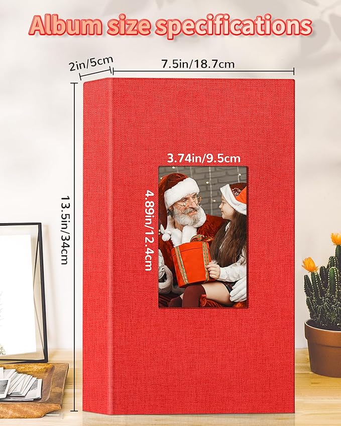 Photo Album 4x6 with 300 Pockets,Slip-in Picture Albums,Linen Cover Memory Book with Front Window,White Page Vertical Photo Book for Wedding,Family,Anniversare,Baby,Vacation