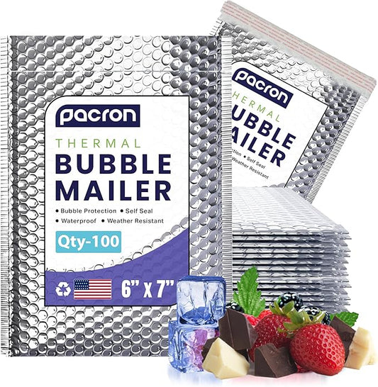 100-Pack Insulated Silver Thermal Bubble Mailers 6 x 7 - Waterproof Metallic Foil Self-Sealing Padded Envelopes for Cold Shipping, Perishables, Food, Cosmetics, Pharmaceuticals