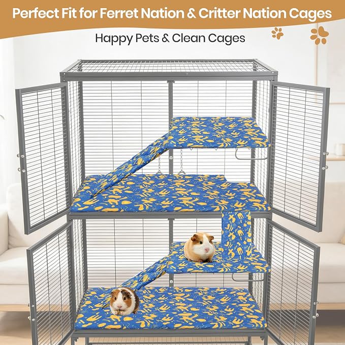 Fitted Liners for Ferret Nation, Critter Nation Cage - Washable Liner for Ferrets, Chinchillas, Rats, Guinea Pig, Hedgehogs & Other Small Animals - Waterproof Cage Accessory (Double Unit Set)