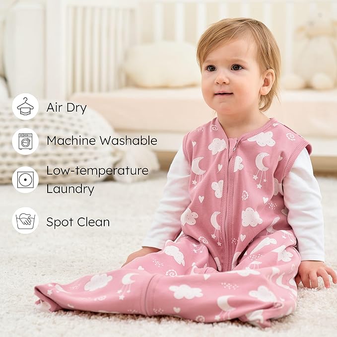Baby Sleep Sack 18-24 months, 100% Cotton Sleeping Sack for Toddler, 3 Pack Baby Wearable Blanket, 0.5 Tog Lightweight Double Zipper Sleep Bag XLarge Pink Stars Moon