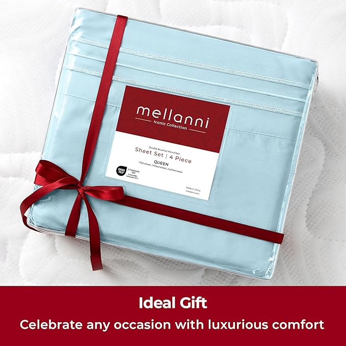 Mellanni Extra Deep Twin Sheets - 3 PC Iconic Collection Bedding - Hotel Luxury, Ultra Soft, Cooling Bed Sheets - Wrinkle, Fade, Stain Resistant (Twin, Aqua)