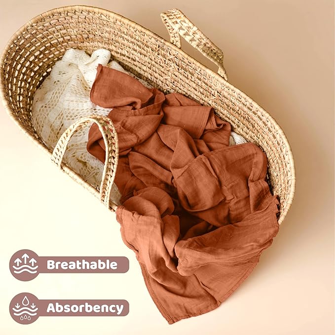 Muslin Swaddle Blankets - 4 Pack, 100% Organic Turkish Cotton Baby Blankets, Soft & Breathable Newborn Swaddles, Baby Wrap for Boys & Girls, Ideal for Sensitive Skin (4 Pcs, 40x40 Inch)
