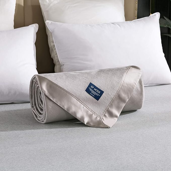EP Mode Luxury Mulberry Silk Blanket with Silk Charmeuse Border (Flint Grey, Twin 66" x 88")