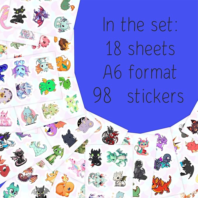 100Pcs Cute Dragon Stickers for Water Bottle and Laptop - Cute Dragon Party Supplies & Decorations, Waterproof Vinyl Decals, Fantasy and Fun Stickers, Gifts for Women & Men
