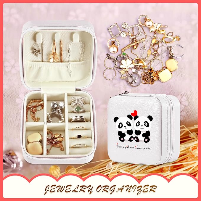 Panda Jewelry Box, Gifts For Kids Teens Girls, Panda Lovers Stuff Items Accessories Things Merchandise Decor Merch, Travel Ring Earrings Necklace Organizer Holder!