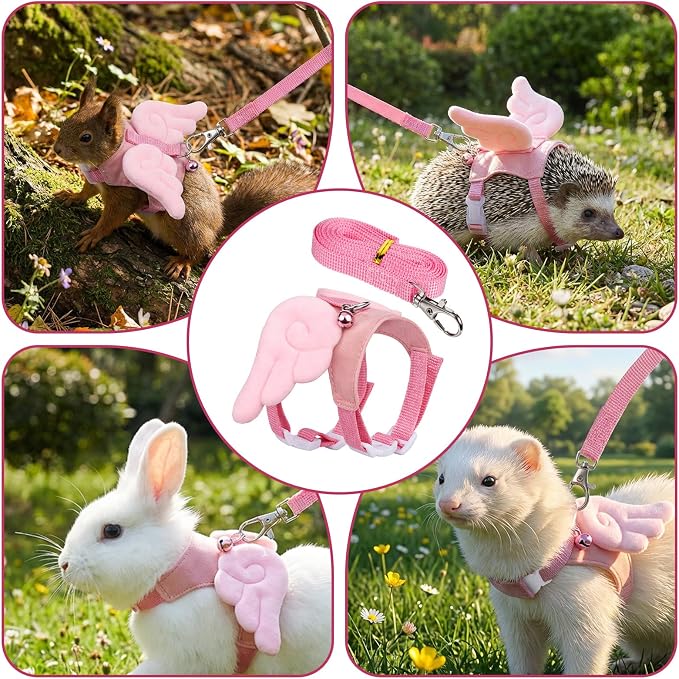 Ferret Harness and Leash Set Small Animals Vest Harness Soft-Harness Leash Vest Set with Bell Guinea Pig Clothes for Baby Ferret Rats Hamster Teacup Chihuahua Mouse Small Pet