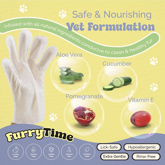 FURRYTIME Pet Cleaning Glove Wipes for Dogs & Cats, 30 Gloves, Hypoallergenic Pet Wipes Disposable No-Rinse Grooming, Extra Thick Bathing Wipes, Pet Dry Cleaning Paws, Coat, Ears, Eye Area, Butt | Hypoallergenic, Lick-Safe, Full-Body Grooming & Deodori...