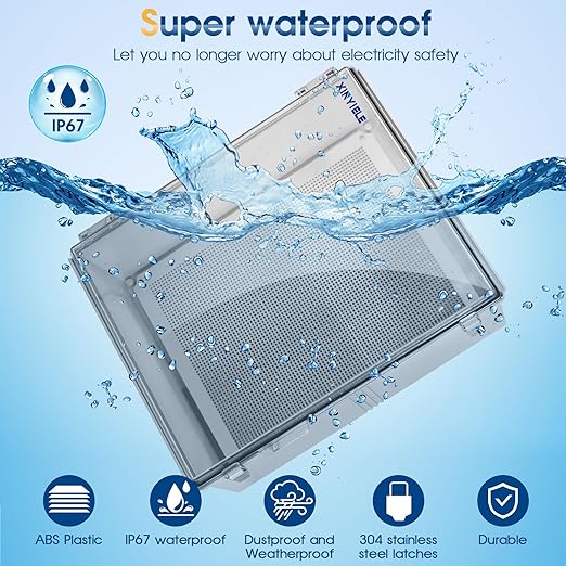 Waterproof Outdoor Project ABS Plastic Junction Box IP67 Weatherproof Dustproof Enclosure with Hinged Cover, Mounting Plate,Wall Brackets for Power Project (Clear,19.7"x15.7"x7.9")