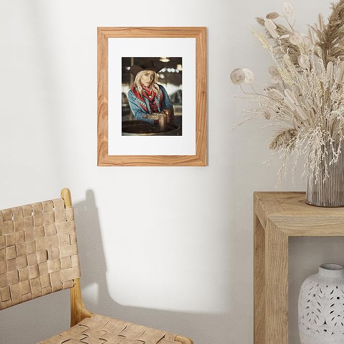 Fun Memories 12x16 Picture Frame, Solid Wood Frame 12 x 16, Display Pictures 8.5x11 with Mat or 12x16 Without Mat, 12"x16" Rustic Picture Frame with Real Tempered Glass, Natural, 1 Pack