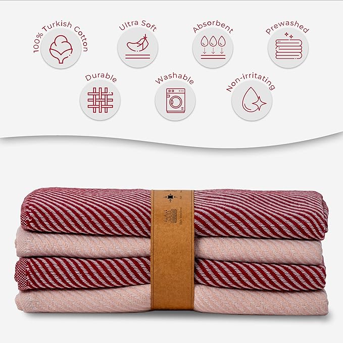 Cute Kitchen Towels - 4 Pack, (20" x 30") - Elegant & Pretty - Versatile as, Cute Hand Towels, Decorative Kitchen Towel, Dishcloths, Pretty Dish Towel, Burgundy and Powder Pink