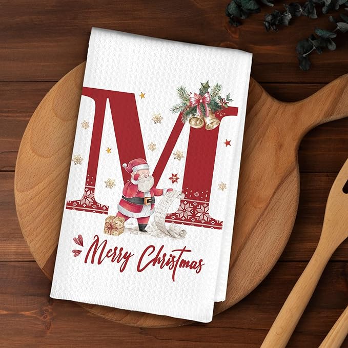 Christmas Initial Letter M Kitchen Towels Personalized Gifts Dish Towels Hand Towels for Kitchen Decorations, Christmas Birthday Gifts for Women, 24x16 Inch