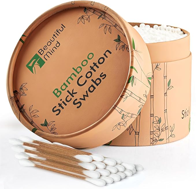 Bamboo Cotton Swabs 500 Pack - Natural Swabs for Ears, Makeup & Cleaning - Carbonized Bamboo Sticks with Soft Buds - Travel Size Q Gentle Tips - Precision Ear Cleaner Swabs