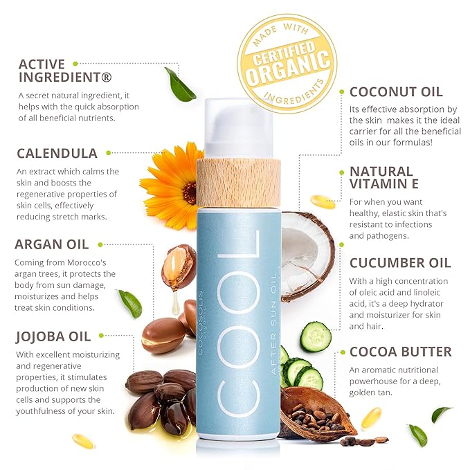COCOSOLIS COOL After Sun Lotion | Organic After Sun for Tender Hydration & Recovery | Best After Sun Moisturizing Lotion with 9 Raw Organic Oils | After Sun Face & Body Skincare