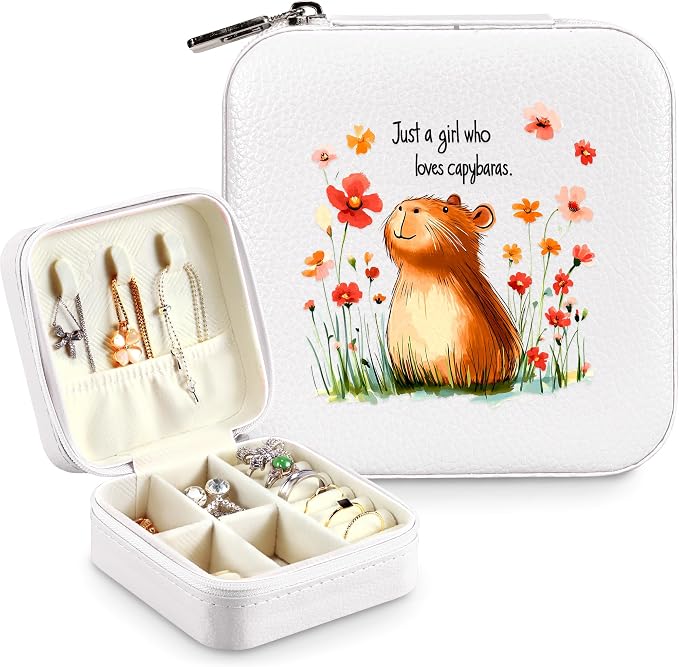 Capybara Jewelry Box, Gifts For Kids Teens Girls, Capybara Lovers Stuff Items Accessories Things Merchandise Decor Merch, Travel Ring Earrings Necklace Organizer Holder!