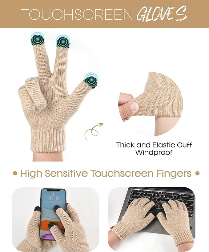 FURTALK Womens Winter Hat Gloves Scarf Set Fleece Knit Pom Beanie Warm Neck Warmer Touchscreen Gloves 3 in 1 Gift Set