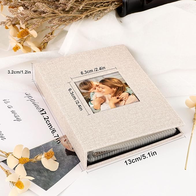Ywlake Photo Album 4x6 50 Pockets 2 Packs, Small Mini Capacity Linen Photo Album Bulk Sets, Each Pack Holds 50 Top Loader Vertical Only Picture for Kids Boy Girls Beige