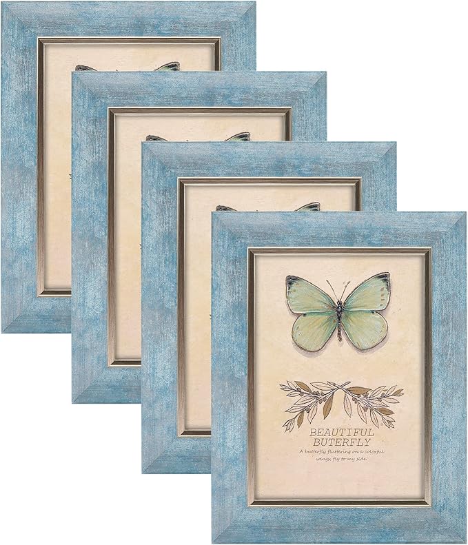 XUANLUO 5x7 Picture Frames Set of 4 Rustic Retro Photo Frame with HD Plastic Cover for Wall Mount and Tabletop Display Family Friends Wedding Gift