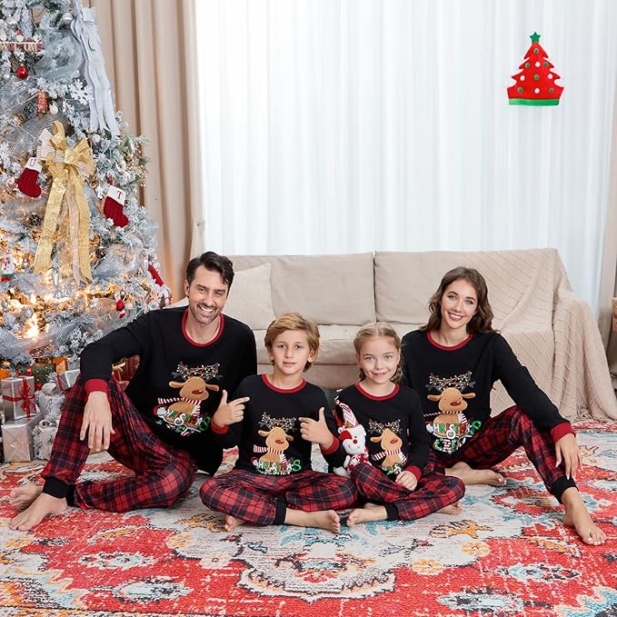 Matching Family Christmas Pajamas Set Elk/Tree/Plaid Holiday Sleepwear Xmas Family Jammies