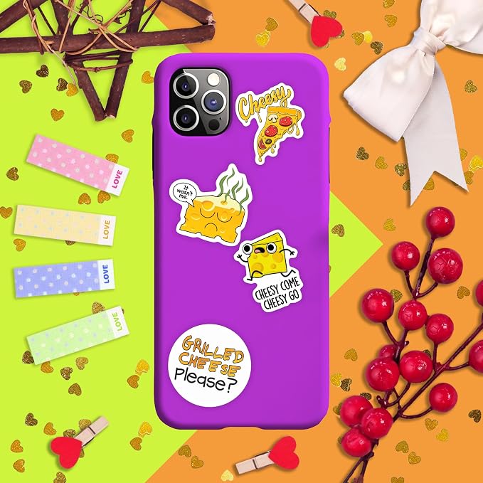 Funny Cheese Stickers for Water Bottle and Laptop - Cheese Party Supplies & Decorations, Waterproof Vinyl Decals, Food Stickers, Gifts for Women & Men
