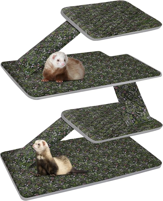 Bienbee Ferret Cage Liner Set, Leakproof Ferrets Cage Accessories for Small Animals Rats Chinchillas Hedgehogs Ferrets(Deep Green, Double Unit Combo)