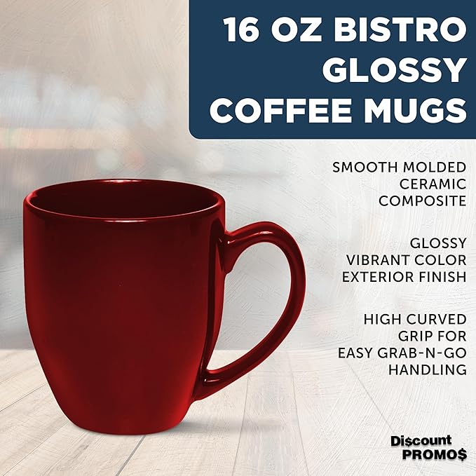 DISCOUNT PROMOS Large Coffee Cups 16 oz. Set of 10, Bulk Pack - Perfect for Tea, Espresso, Cappuccino, Hot Cocoa - Maroon