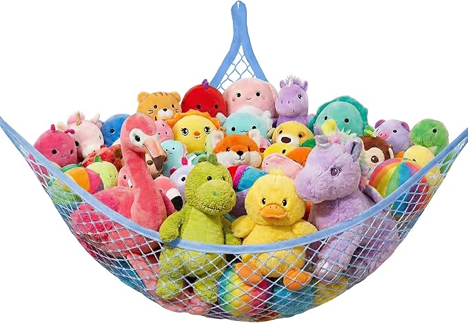 Stuffed Animal Net Hammock for Plushie Toys, Stuffed Animal Hammock Corner for Kids' Room Decor, Ideas for Organizing Stuffy Collection, 1 Pack, Blue