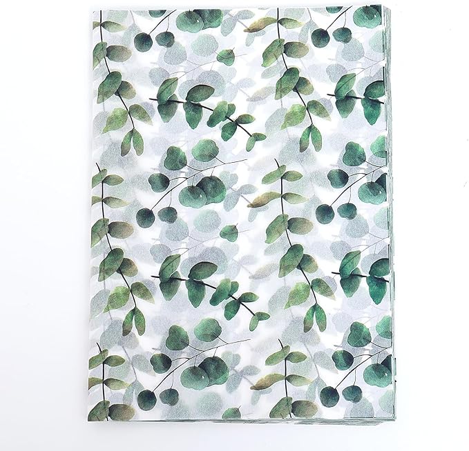100 Sheets Eucalyptus Gift Wrapping Tissue Paper Recyclable Greenery Botanical Packaging Bag for Wedding Birthday Showers Art Craft Party Favor Decoration