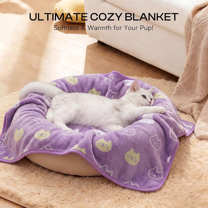 Luciphia 3 Pack Cute Cat Blankets Cozy Small Throw for Pet Puppy,41"x31" | Fuzzy Flannel Small Pet Blanket Washable, Cute Cat Print for Crate Car Bed. Puppy Essential,Cat Stuff Gifts,Large