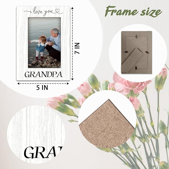Gifts for Grandpa,“I Love You” Grandpa White Wood Picture Frame, Vertical Photo Frame, Thoughtful Gift for Family, Stylish Tabletop and Home Decor