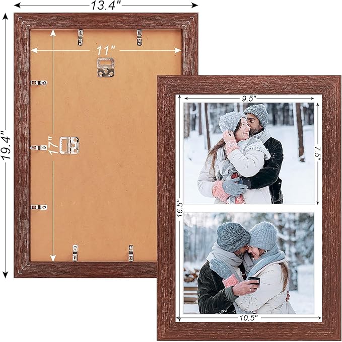 11x17 Picture Frame Display 2 opening 8X10 Double Picture Frame Collage,Multi Photo Frame with Mat,Plexiglass,Wall Mount Decor,Walnut Wood Grain