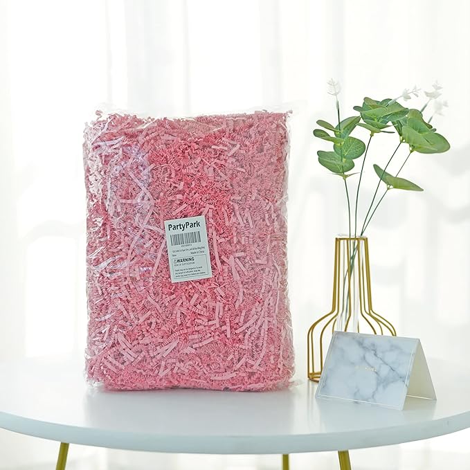 Bobobag - 1LB Crinkle Cut Paper Shred Filler Recyclable Gift Wrap Confetti Raffia Grass Shred Paper for Easter Baskets Filler Creative Eggs Decor (Pink)