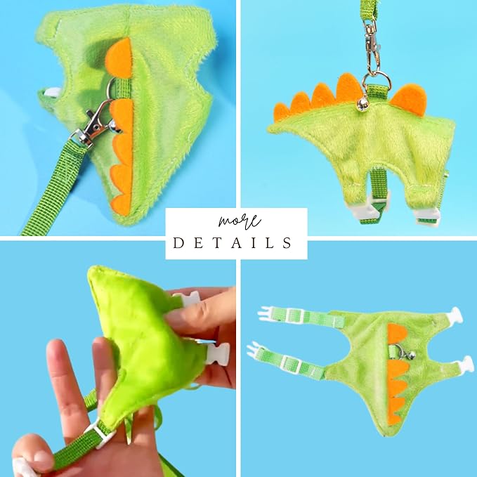 Hedgehog Leash and Harness Clothes Accessories, Dinosaur Shaped Harness Leash for Training Playing, Hamster Clothes for Ferret Guinea Pig Hamster, Hedgehog Accessories, Guinea Pig Outfits (Green)