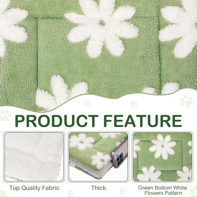 Haull 4 Pcs Waterproof Guinea Pig Bedding Soft Dog Cat Bed Crate Mat Small Animal Plush Cage Liners Rabbit Bunny Kennel Pad Reversible Cozy Pee Thickened Hamster Pad(White Flowes,13 x 10 Inch)