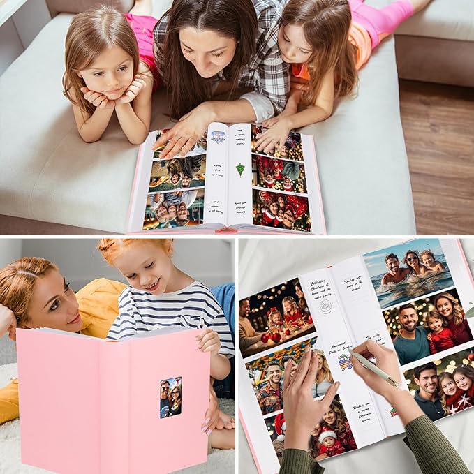 XFveivoo Photo Album 4x6 450 Photos with Writing Space,4 x 6 Photo Book Linen Cover with Front Window, 4x6 Picture Album 450 Photos Photo Album Book for Wedding Kids Travel Family Baby Pictures, Pink