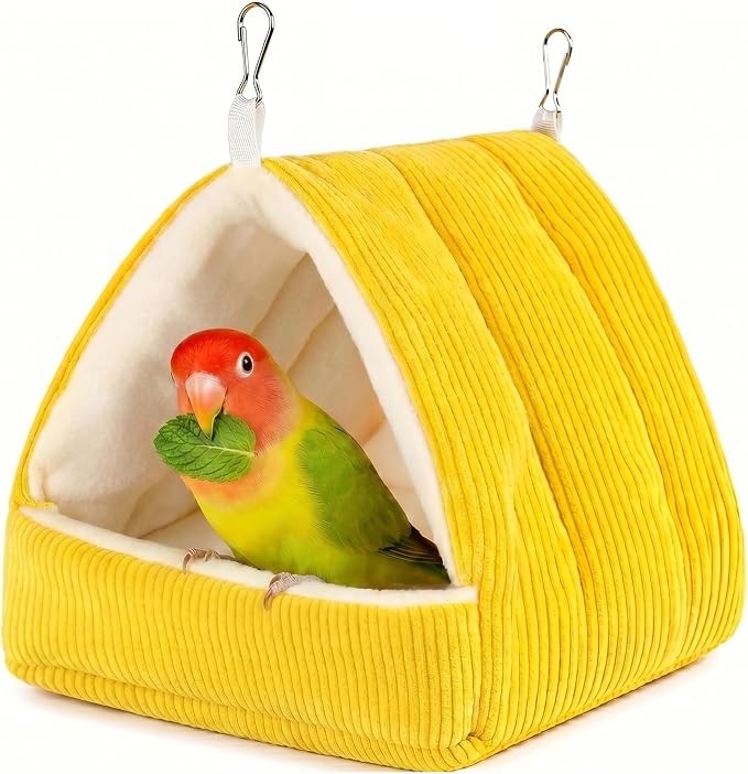 Small Winter Warm Plush Bird Nest Bed for Cage (Medium, Yellow) | Soft Hanging Bird Hammock Hideaway Hut for Budgies,Cockatiels,Parakeets,Small Medium Birds and Guinea Pig,Washable Bird Bed
