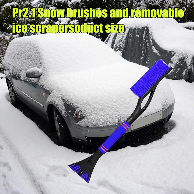 24 Inch Car Snow Scraper and Brush, Detachable Scratch Free Ice Scraper with Ergonomic Foam Grip, Universal Winter Snow Removal Tool for Car Windshield Window (Blue)