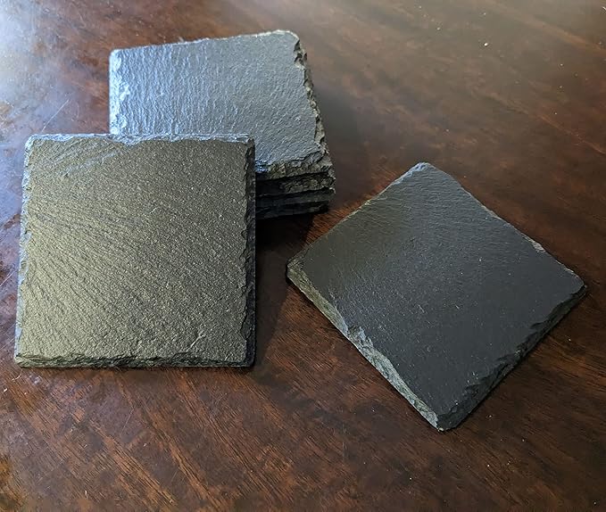 Personalized Monogram Family Coasters, Natural Stone Set, Birthday, Wedding, Customized, Rustic - Square Slate - Set of 4