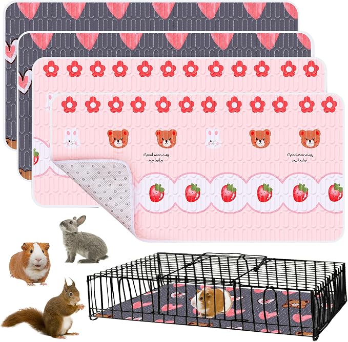 4 Pcs Guinea Pig Cage Liner, Washable Guinea Pig Bedding, Rabbit Bedding Waterproof Guinea Pig Pee Pads, Absorbent Guinea Pig Bedding for Small Animals Hamster Rabbit Squirrel Cage (Bear 47“)