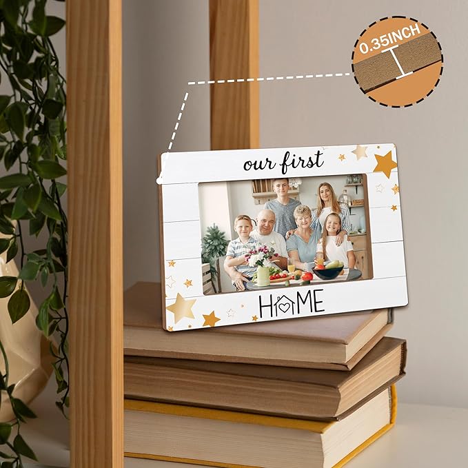 Family Picture Frames, House Warming Gifts New Home, Housewarming New Home Gifts Wooden Photo Frames, New Home Memories First Time Home Buyer GiftPicture Photo Frame for Desk Table 4X6 Photos