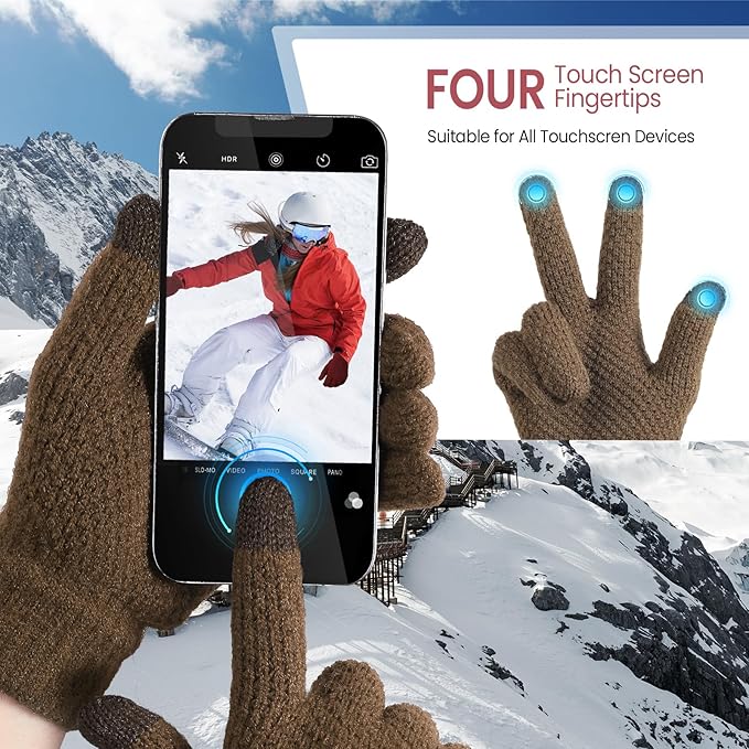 Winter Beanie Hat Circle Scarf Touchscreen Gloves Set, Snow Knit Skull Cap, Warm Thick Fleece Lined Neck Warmer for Men Women