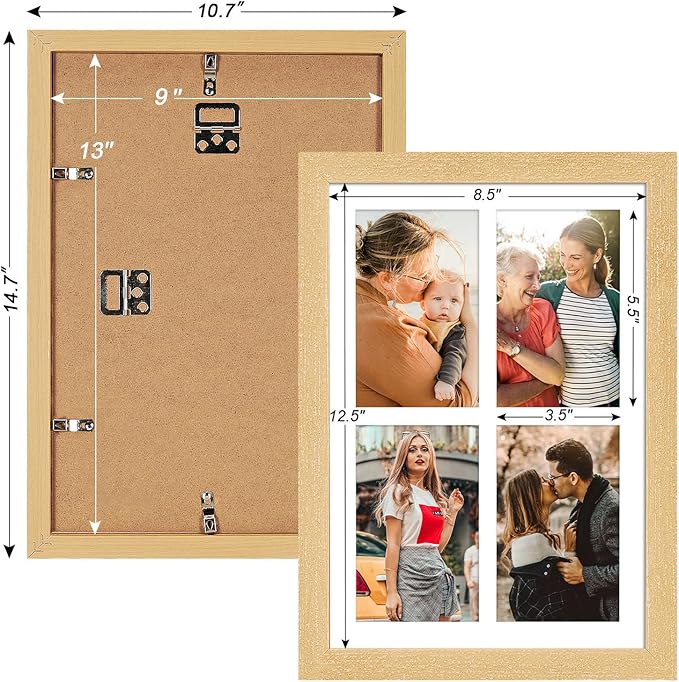 9x13 Collage frame with 4 Openings 4X6 Pictures, Multiple Picture Frame with Mat, Wall or Tabletop Decor, Natural Wood Grain,2 Pack