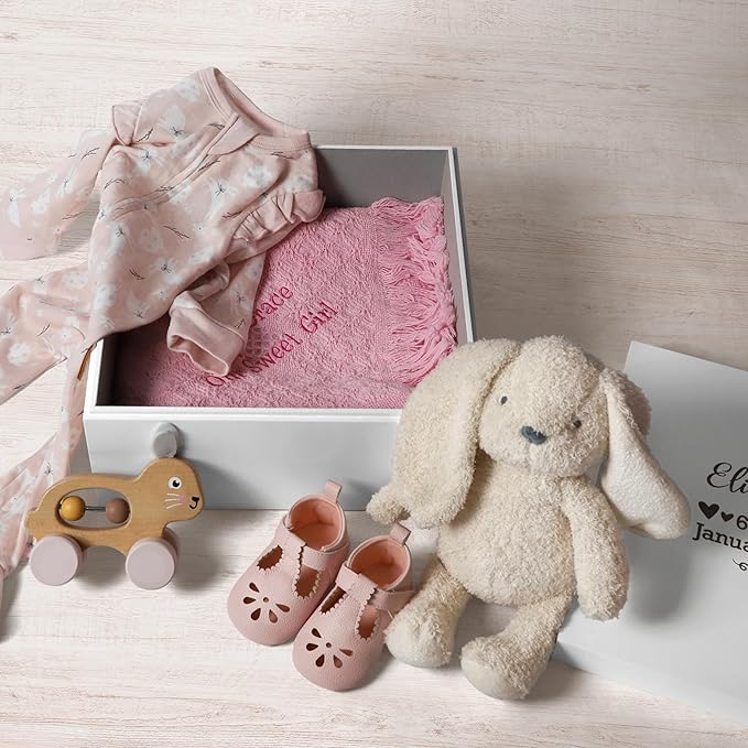 Let's Make Memories Personalized Keepsake Box for Newborn - Memento Storage - Memories Box -Nursery Décor - 6" Hx12 Sq - Baby Love