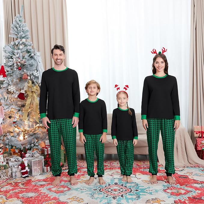 Christmas Family Pajamas Set Matching Holiday Plaid Sleepwear Set Reindeer/Tree Print Loungewear for Xmas Eve