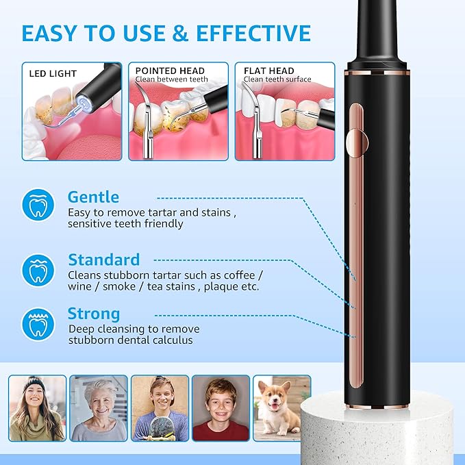 Teeth Cleaning Kit Plaque Remover for Teeth, Portable Dental Plaque Remover Tool with LED, Plaque Blaster for Human Teeth with 3 Modes, Tooth Scraper Plaque Tartar Remover for Teeth with Dental Tools