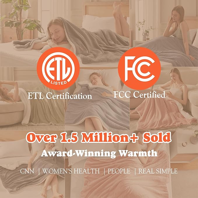 Cozy Heated Blanket Waffle Throw Size - Fast Warming Electric Throw Blanket with 6 Heat Settings & 4 Hours Auto-Off, Ideal Gift for Her, 50"x60", Pink