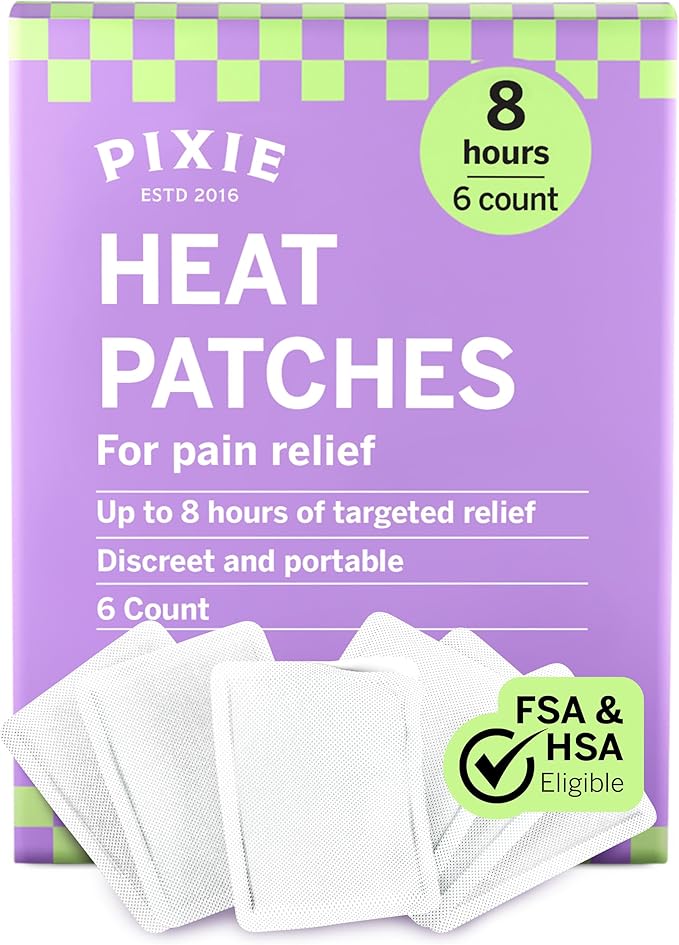 Pixie Period Cramps Menstrual Pain Relief Heat Patches - Lower Abdominal & Back Soothing Therapy - Natural Alternative to Lidocaine ICY Hot - Up to 8 Hours - 6 Count Discreet Disposable Heat Pads