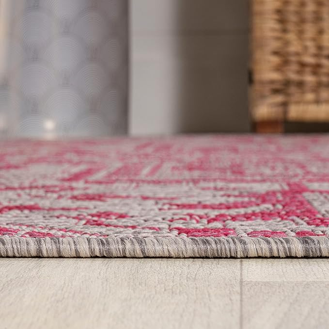 JONATHAN Y Boho Medallion Indoor Outdoor Area Rug 3X5 Light Gray/Fuchsia, Estrella Textured Weave for Backyard, Patio, Porch, Easy-Cleaning, High Traffic, Pet-Friendly, Non-Shedding (SMB105F-3)
